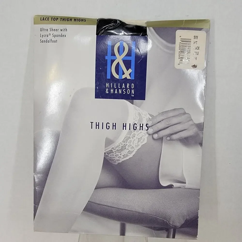 Hillard & Hanson Ultra Sheer Lace Top Thigh Highs - Size M/T Black NEW